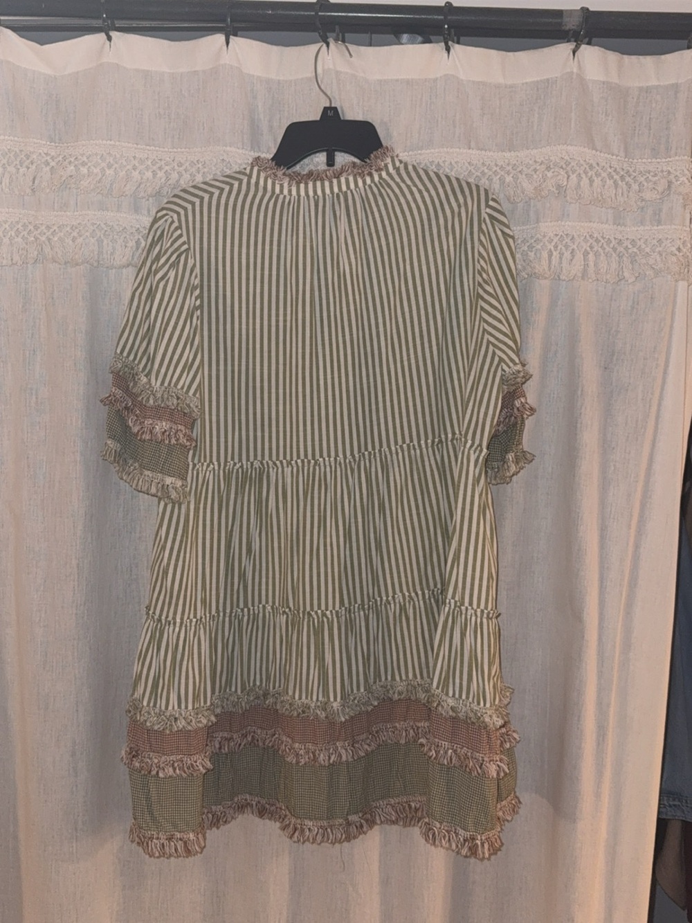 Tuckernuck Olive Green and White Striped Fringe-Trim Dress - Picture 2 of 3